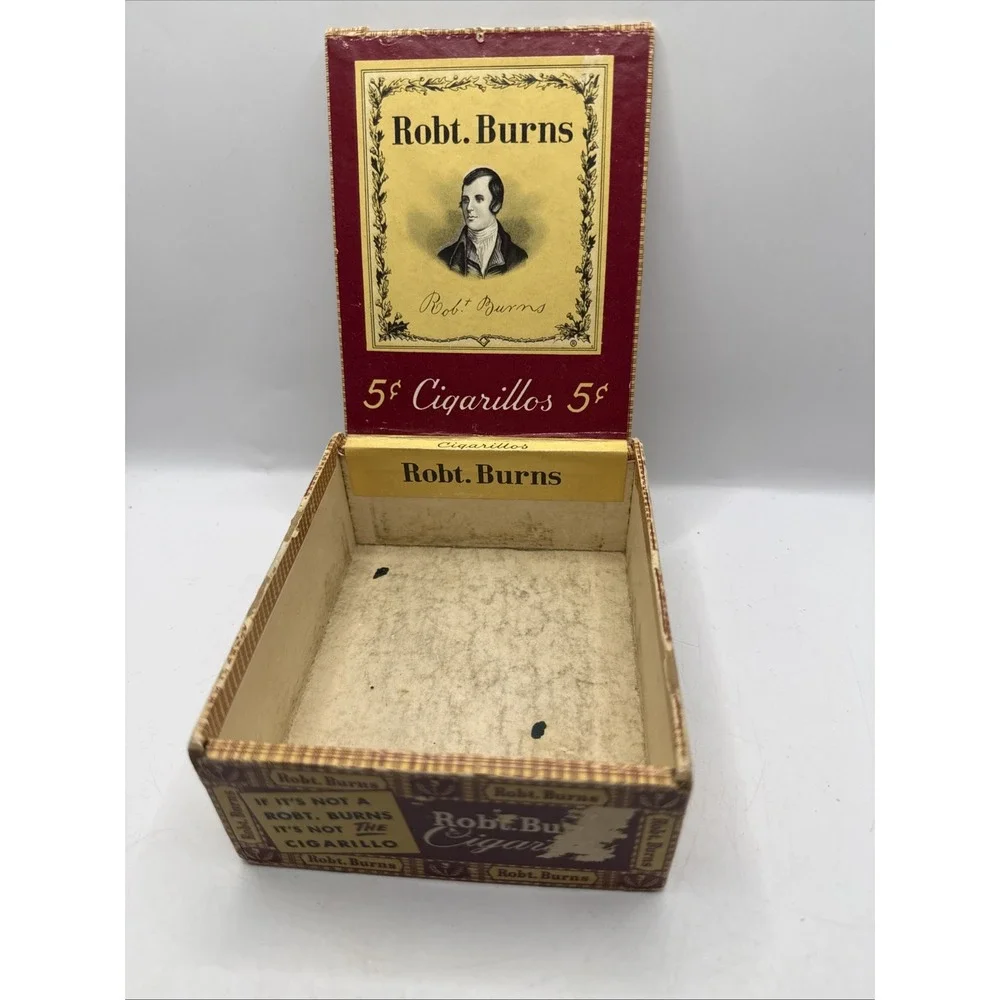 Vintage Robt. Burns Cigarillos 5 Cent Small Cigar Box Smoke W/ 1955 Duck Stamp